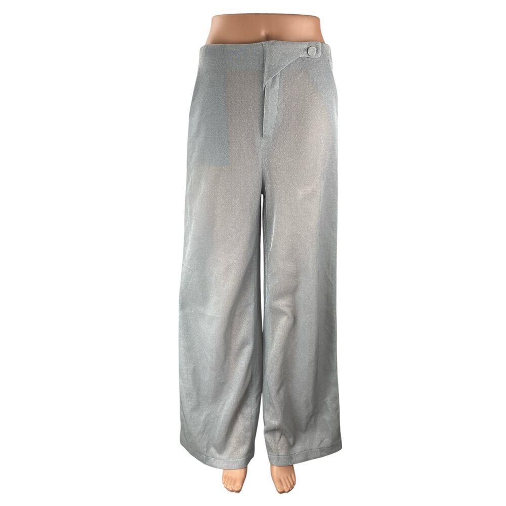 Rebellious Gray Silver Glitter Sparkly Shimmer Wide Leg Trousers Pants Size 8